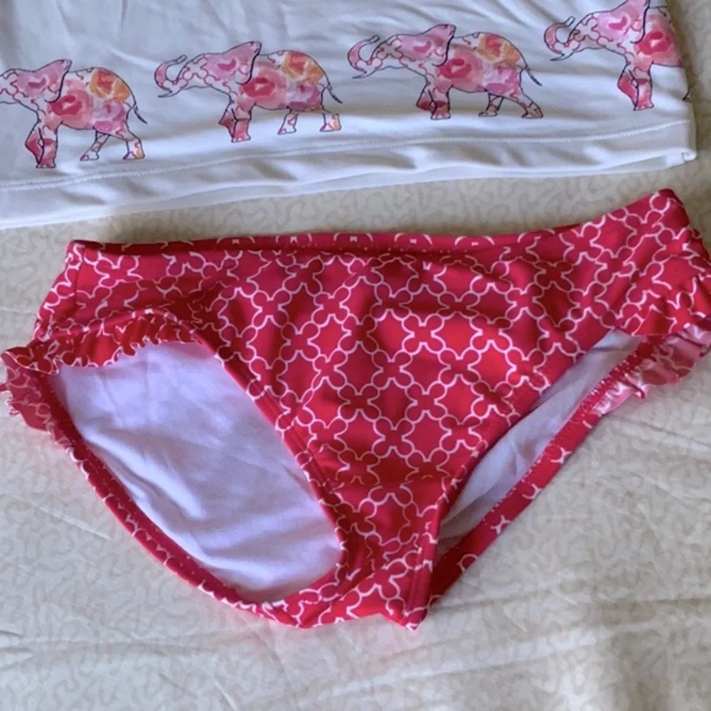Janie and Jack White Rashguard Set with Pink Elephant Trim in size 10